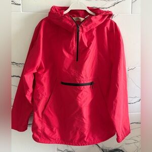 LL Bean Red Raincoat with Hood and Water-Resistant Fabric